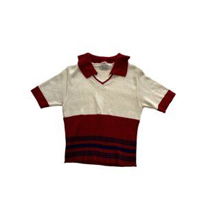 Vintage BPC Bristol Products Polo Short Sleeve Sweater in White Red